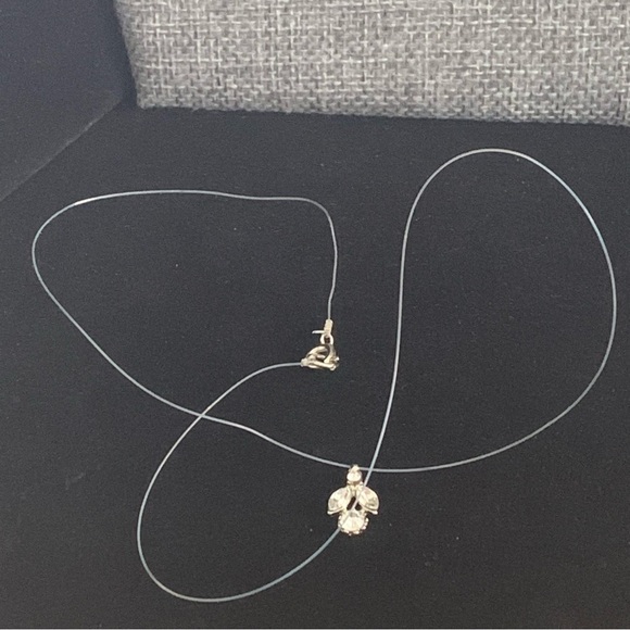 ♥️ Sale 3for$15! Silver Tone Rhinestone Charm / Pendant on a wire necklace 18” - Picture 1 of 3